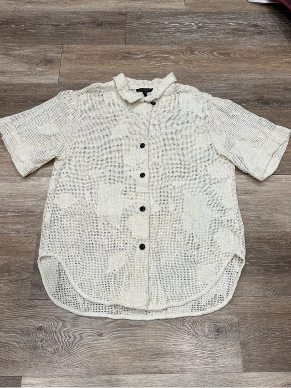 rag & bone Cream Short-Sleeve Button-Down Shirt with Black Buttons